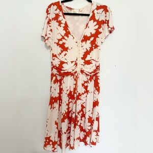 MAEVE ANTHROPOLOGIE red Corset Black Paris Floral Mini V-neck Short Sleeve L